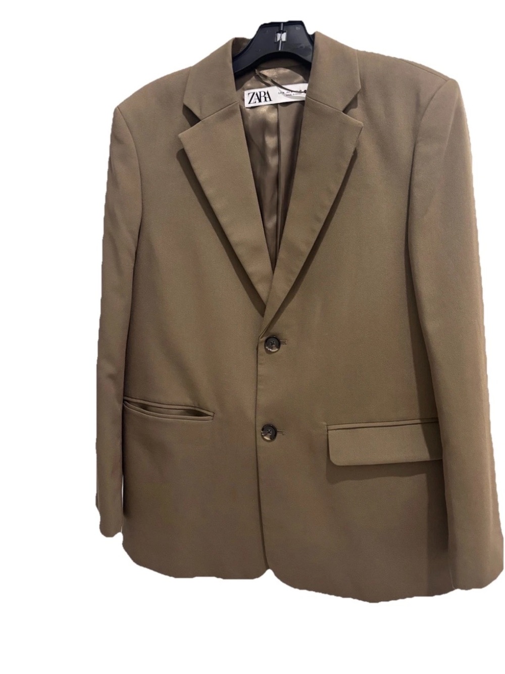 Zara Women’s Green Khaki Olive Two-Button Notch Lapel Blazer Size M NEW